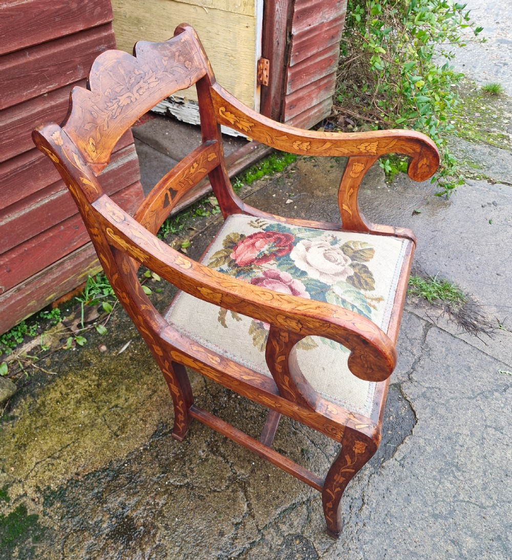 19th century Dutch marquetry desk armchair.  View VI