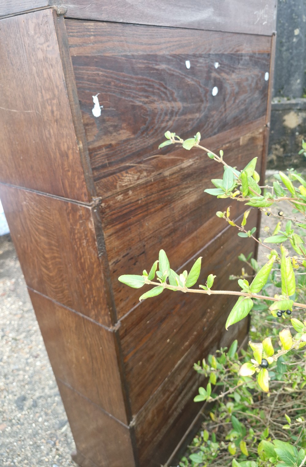 Oak Leaded glazed Globe Wernicke style bookcase cabinet.  View IV