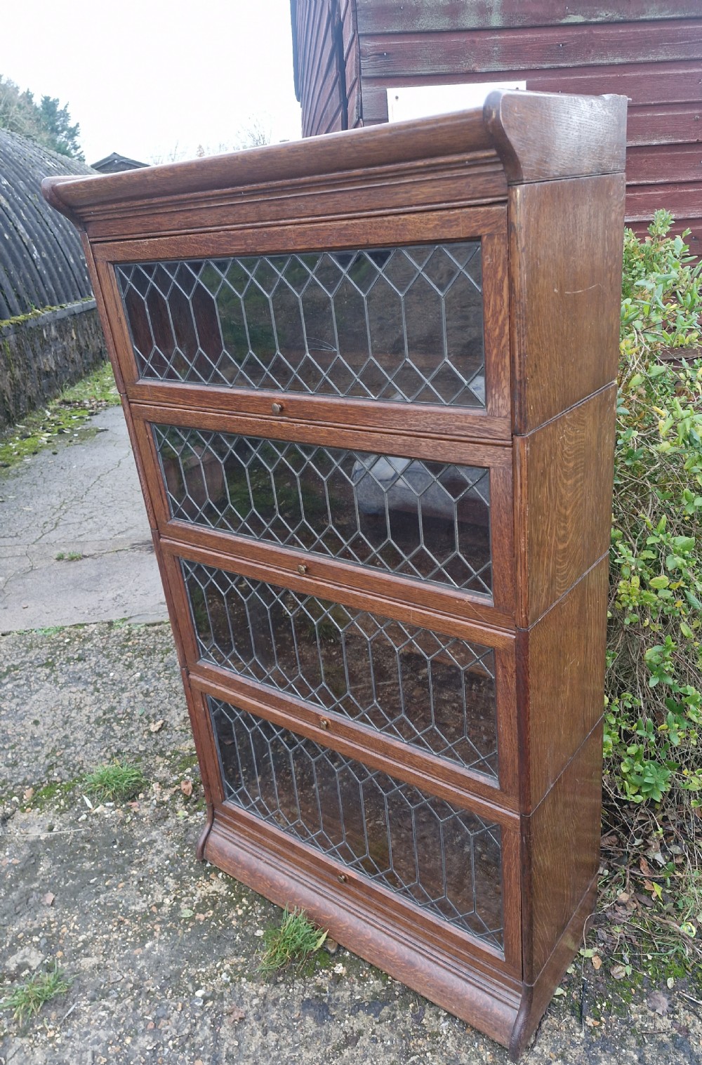 Oak Leaded glazed Globe Wernicke style bookcase cabinet.  View V