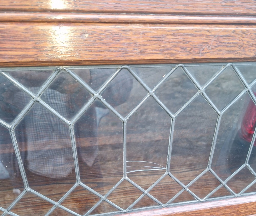 Oak Leaded glazed Globe Wernicke style bookcase cabinet.  View VII