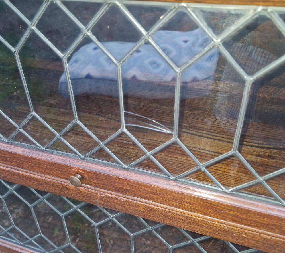 Oak Leaded glazed Globe Wernicke style bookcase cabinet.  View IX