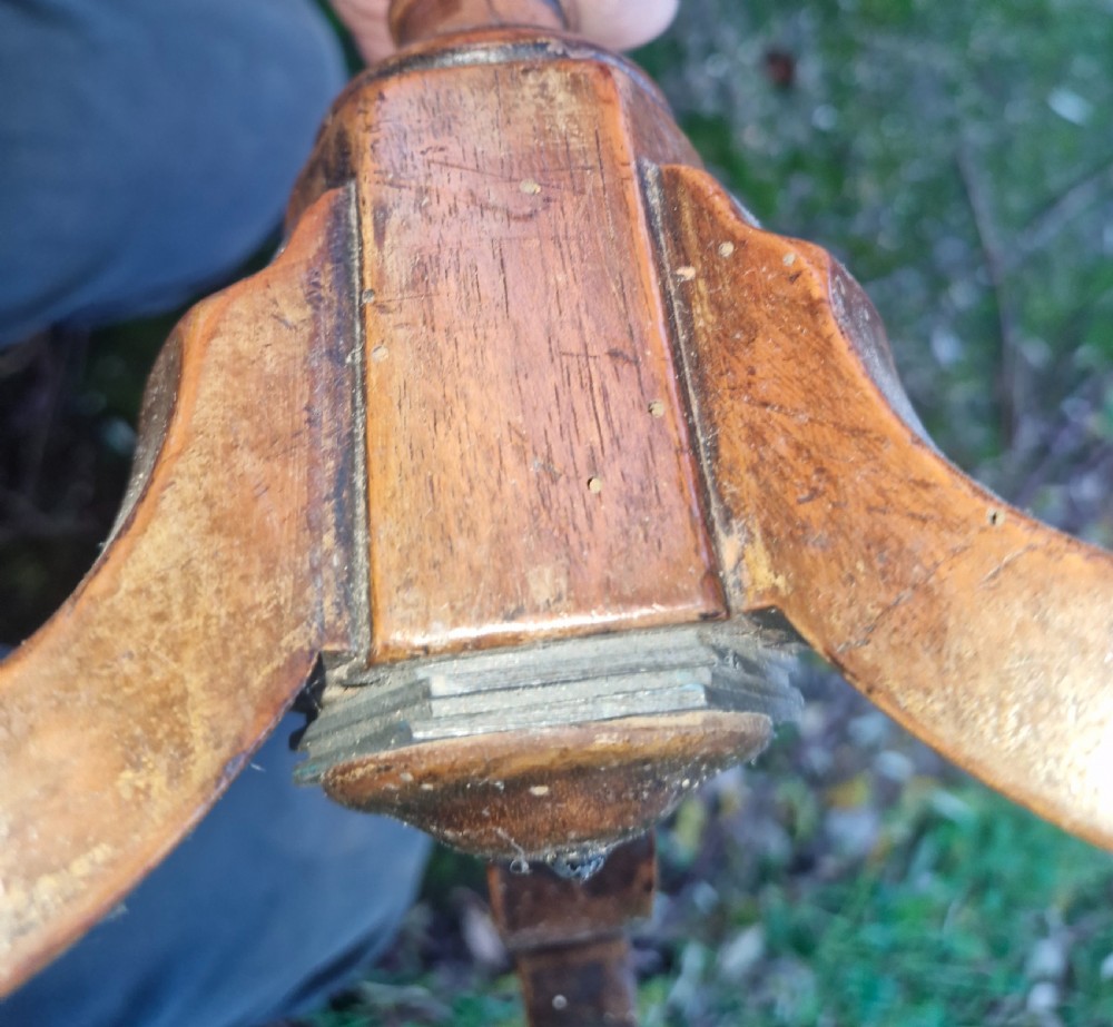 Antique walnut candle stand. View III