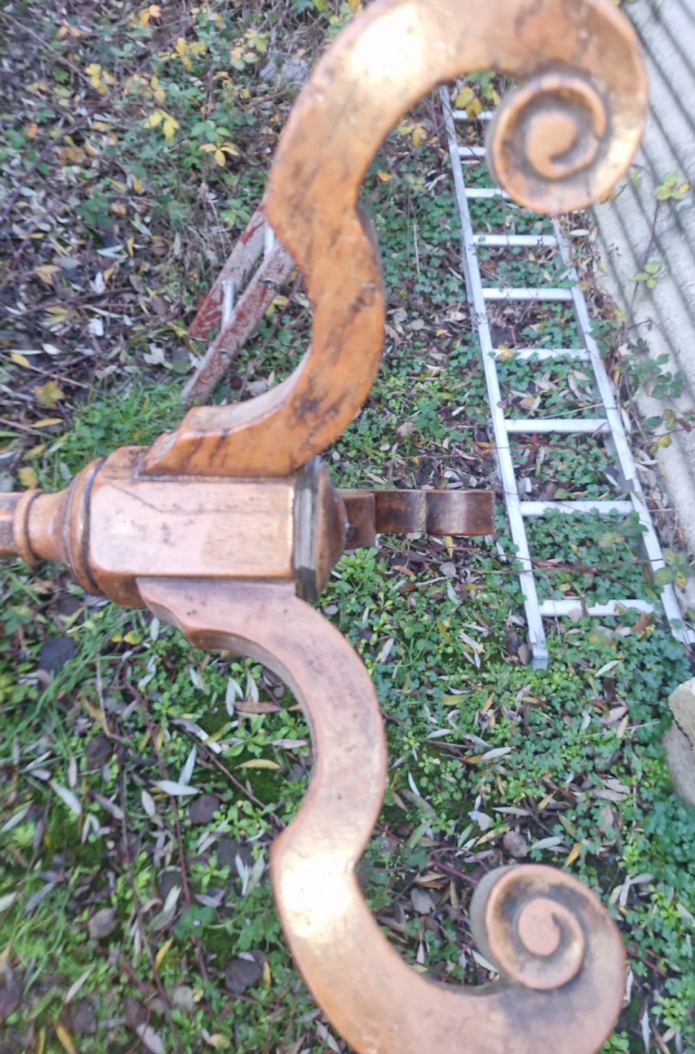 Antique walnut candle stand. View V