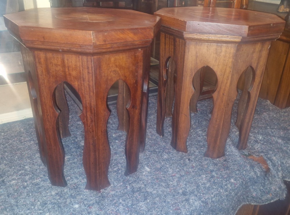 Pair of Moorish influence mahogany occasional tables. 