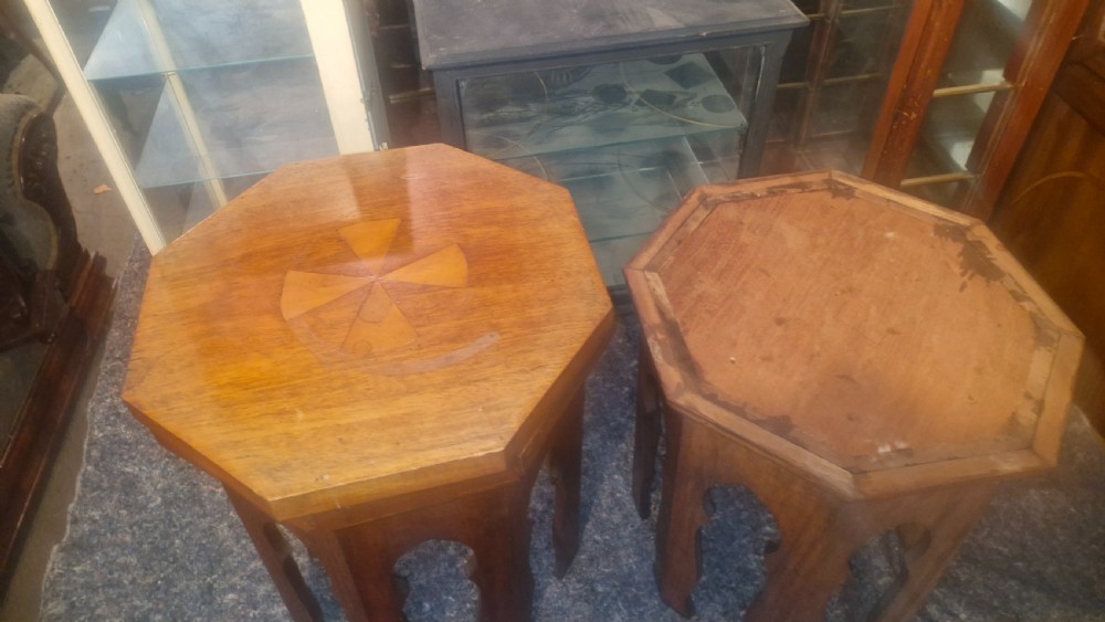 Pair of Moorish influence mahogany occasional tables.  View VI