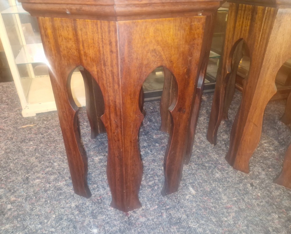 Pair of Moorish influence mahogany occasional tables.  View XI
