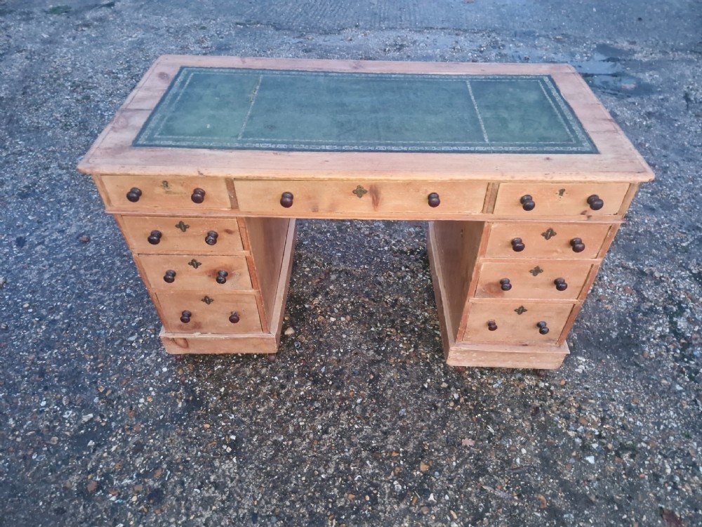 19th century pine kneehole pedestal writing desk. 
