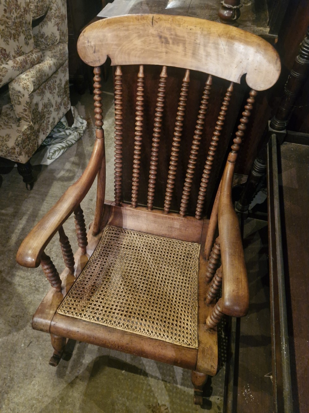 19th century bobbin framed rocking chair.  View X