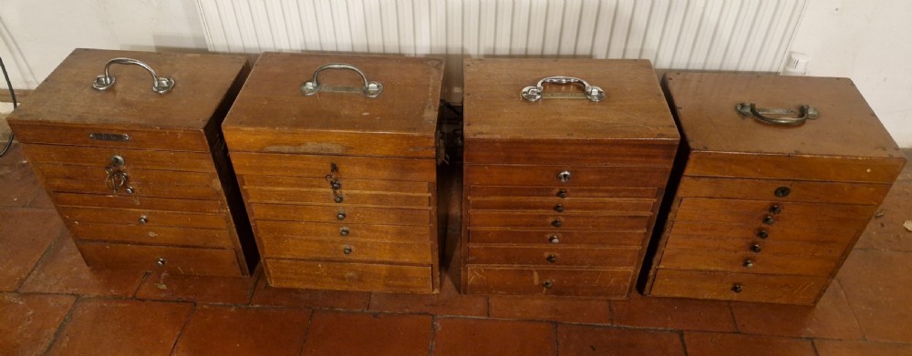 4 early 20th century mahogany specimen chests with carrying handles.  View III