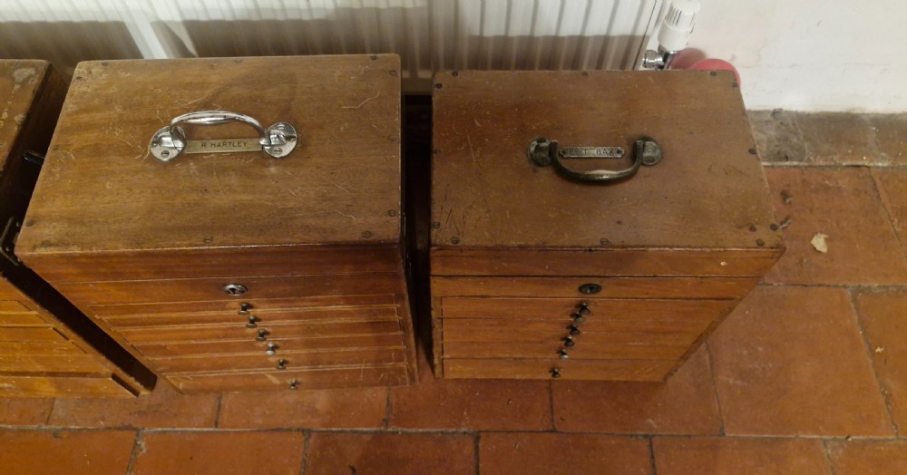 4 early 20th century mahogany specimen chests with carrying handles.  View IV