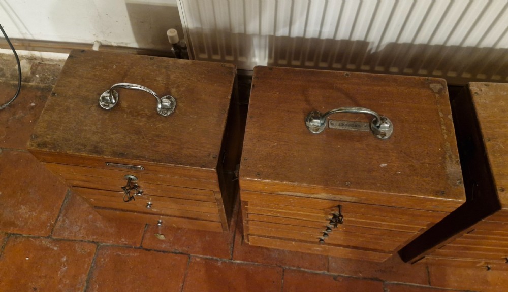 4 early 20th century mahogany specimen chests with carrying handles.  View V