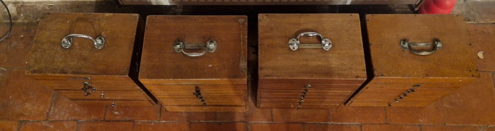 4 early 20th century mahogany specimen chests with carrying handles.  View IX
