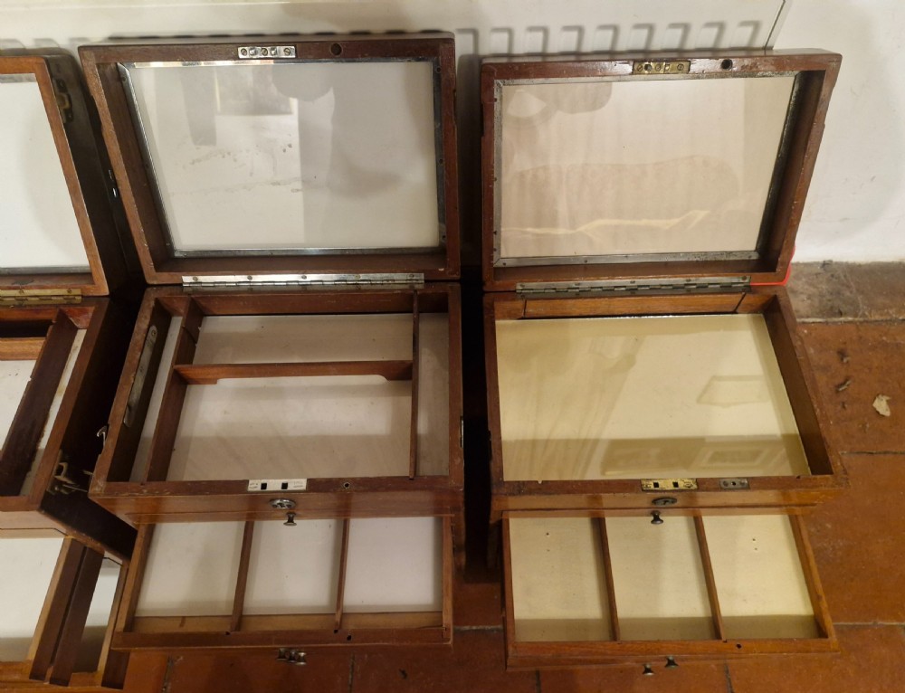 4 early 20th century mahogany specimen chests with carrying handles.  View XV