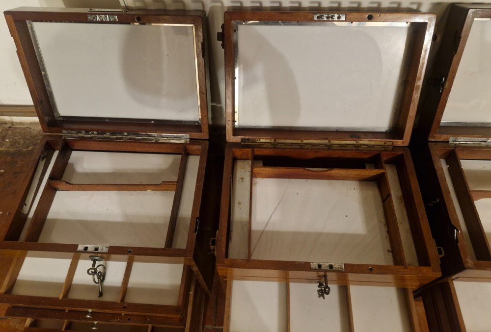 4 early 20th century mahogany specimen chests with carrying handles.  View XVI