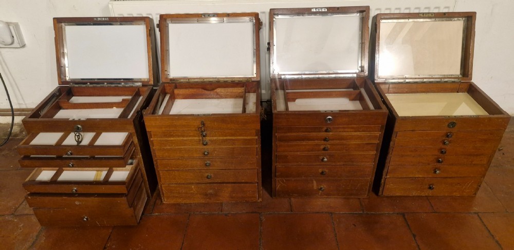 4 early 20th century mahogany specimen chests with carrying handles.  View XVII