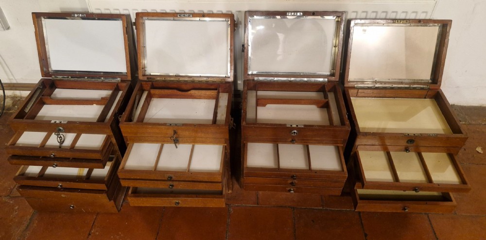4 early 20th century mahogany specimen chests with carrying handles.  View XVIII