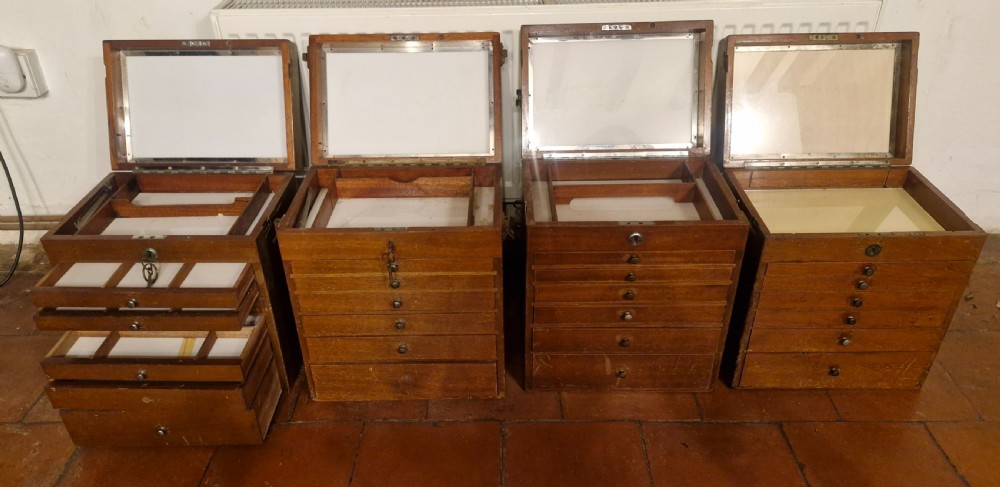 4 early 20th century mahogany specimen chests with carrying handles.  View XX
