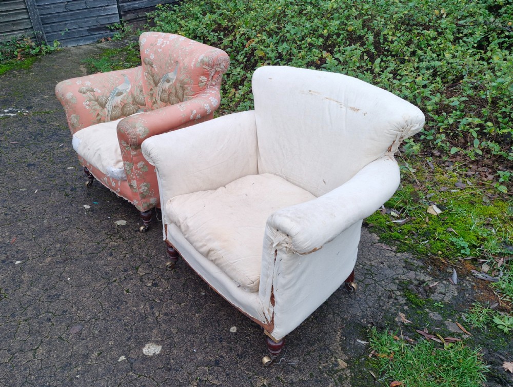 Pair of Howard style Woodstock upholstered armchairs.  View III
