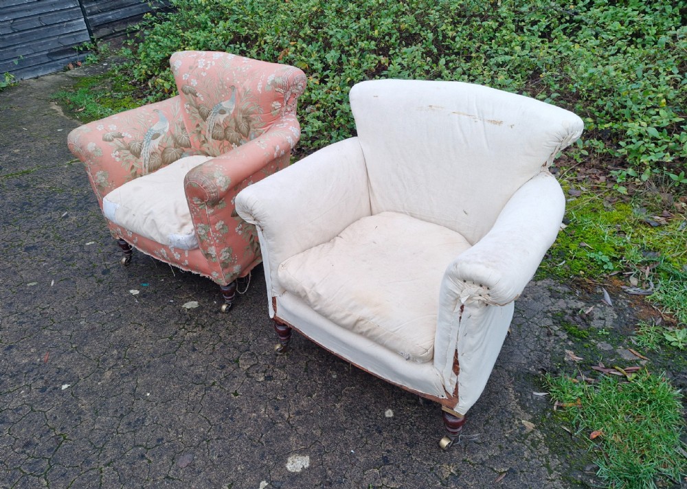 Pair of Howard style Woodstock upholstered armchairs.  View VI