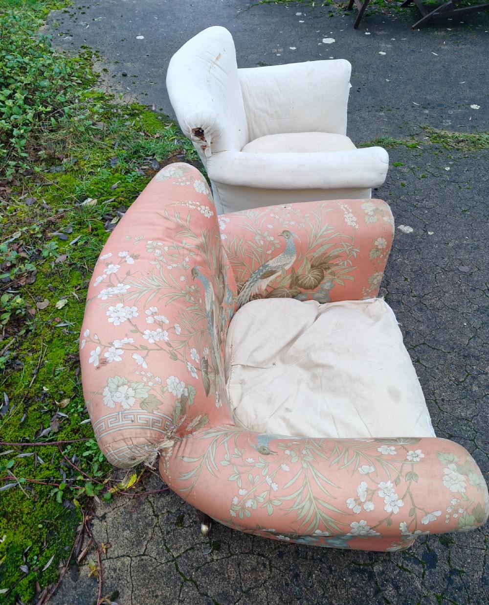 Pair of Howard style Woodstock upholstered armchairs.  View VII
