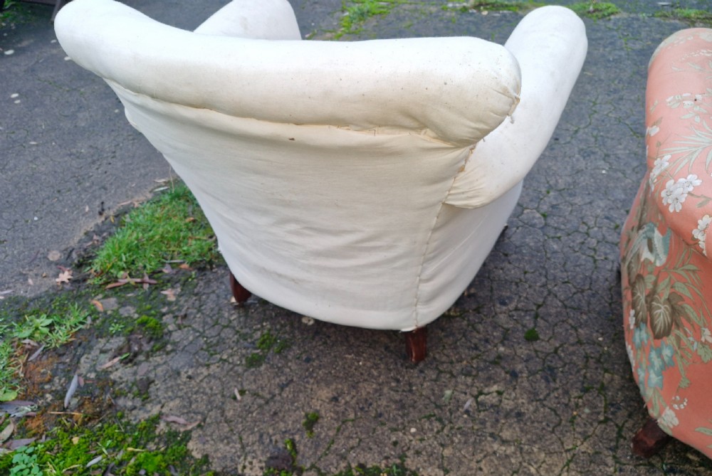 Pair of Howard style Woodstock upholstered armchairs.  View IX