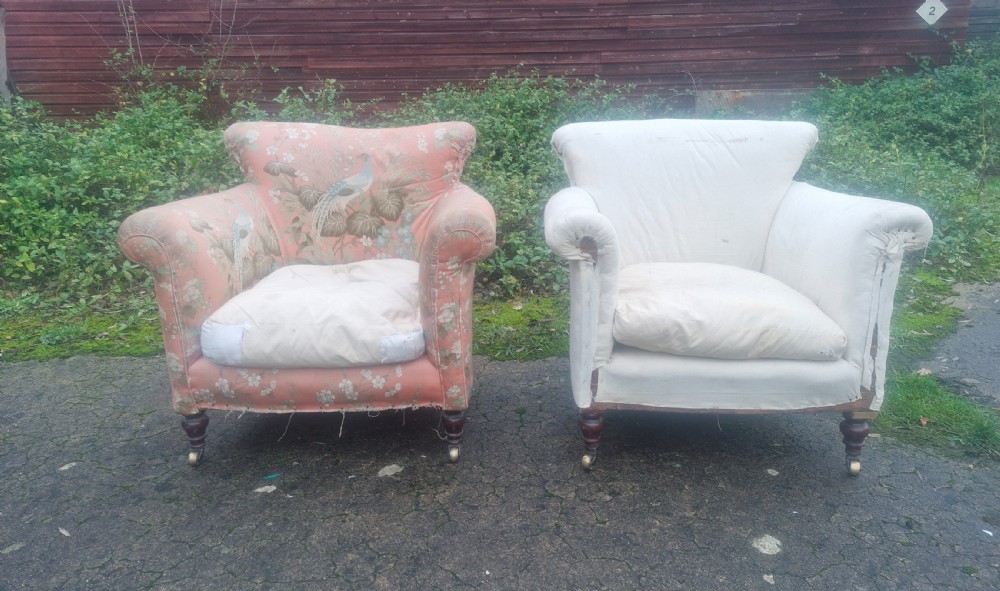 Pair of Howard style Woodstock upholstered armchairs.  View XII