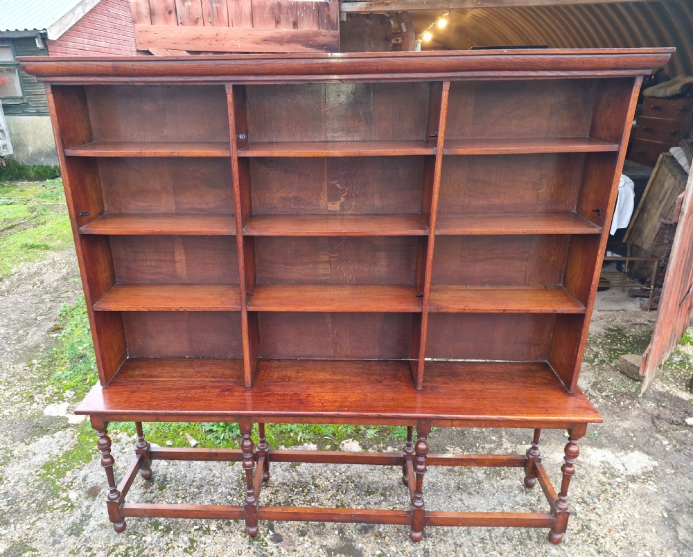 Edwardian oak open front bookcase in 2 parts. View IV