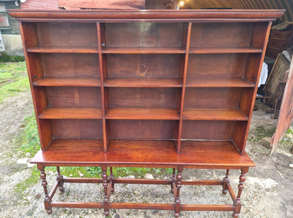 Edwardian oak open front bookcase in 2 parts. View V