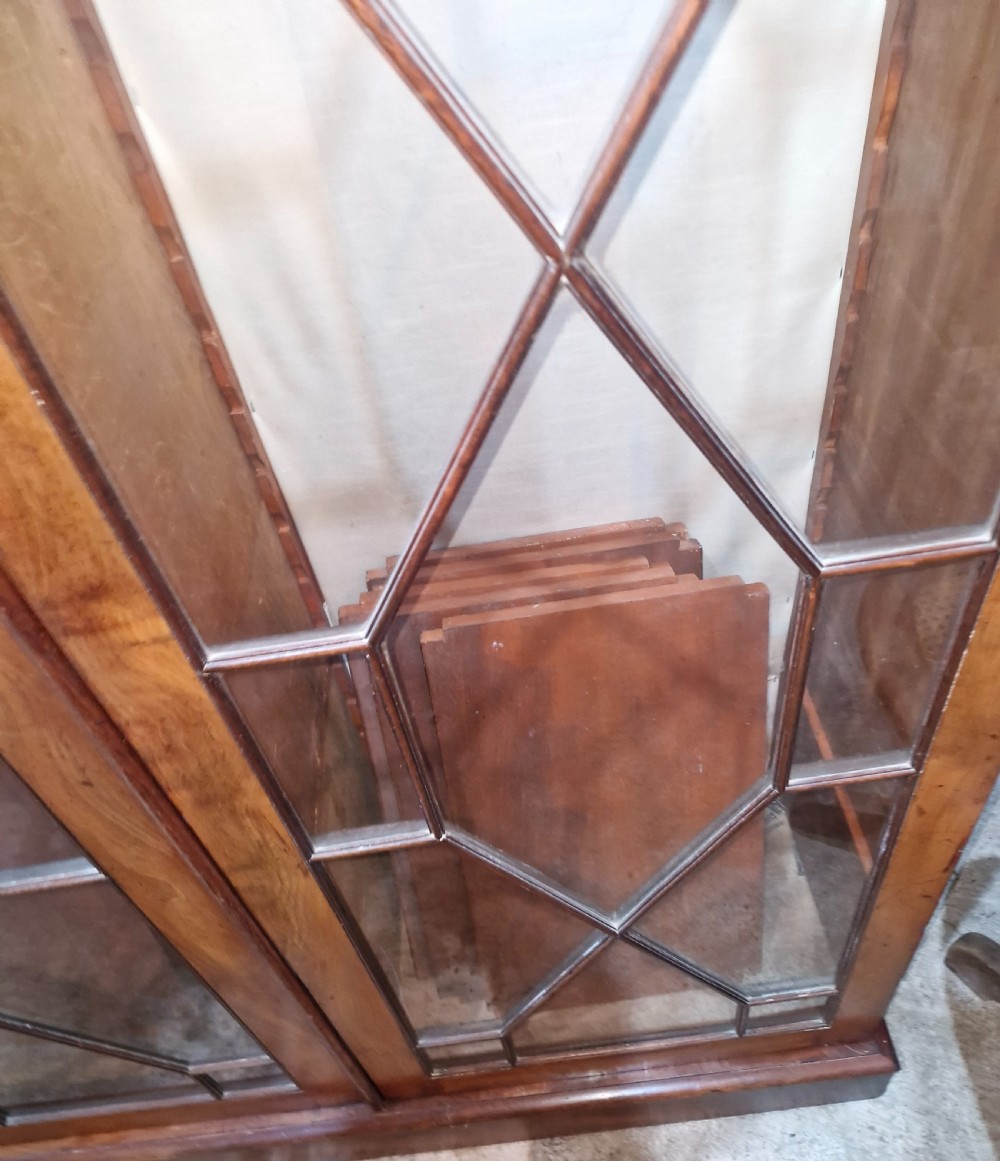 Mahogany 3 door glazed bookcase cabinet,adjustable shelves.  View VI