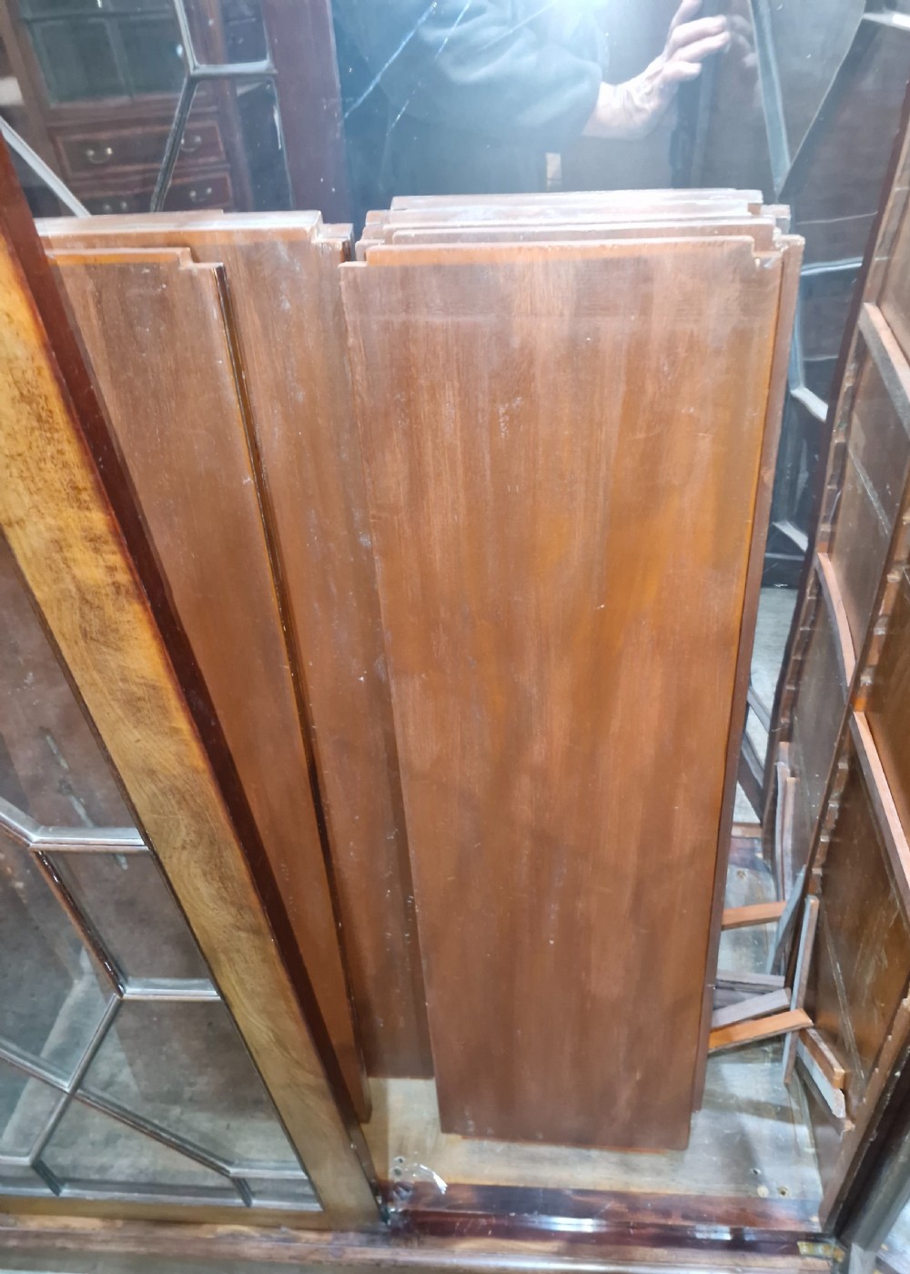 Mahogany 3 door glazed bookcase cabinet,adjustable shelves.  View VIII