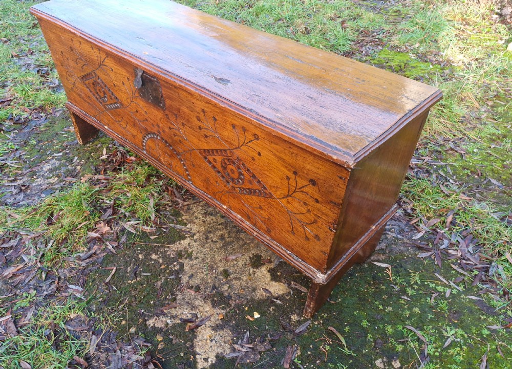 18th century dated elm chest. View VIII