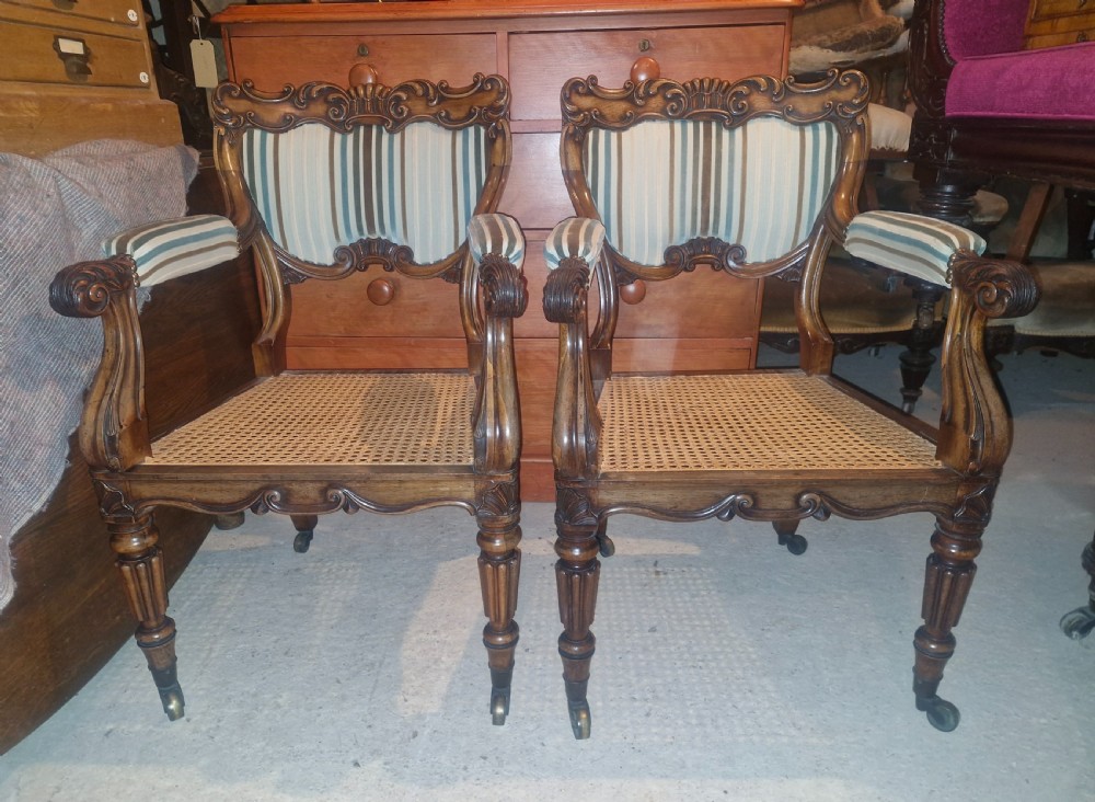 Pair of Regency Gillows rosewood armchairs. 