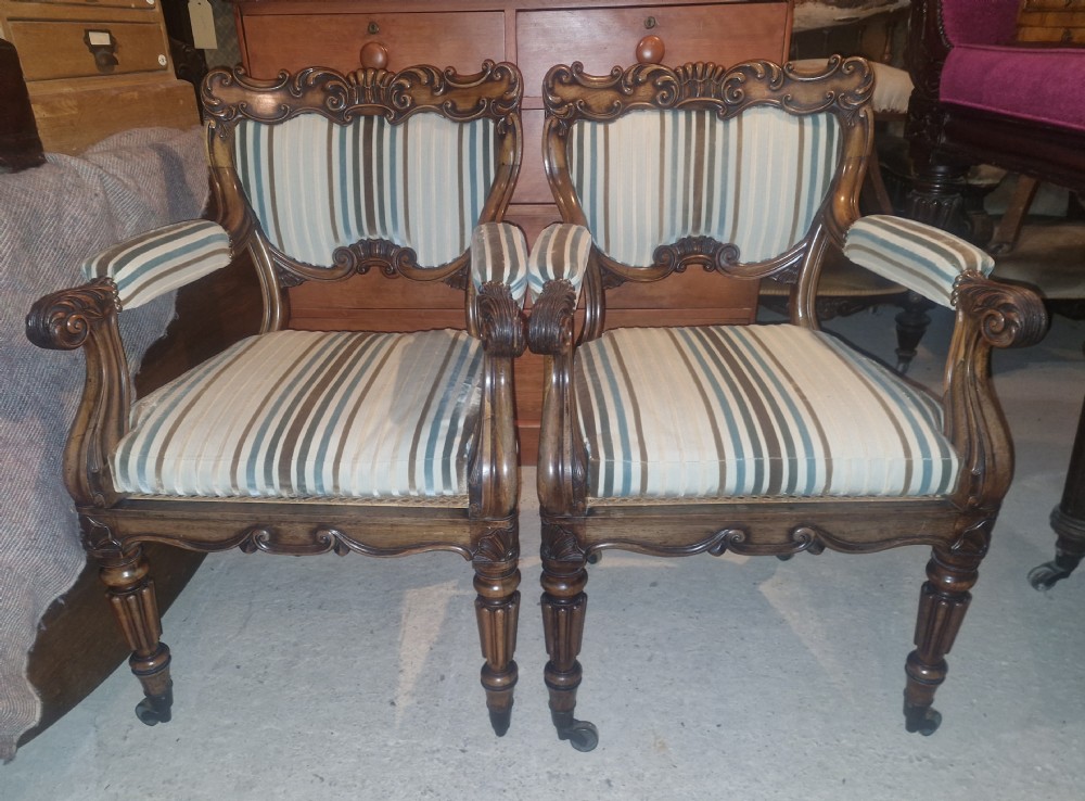 Pair of Regency Gillows rosewood armchairs.  View XVIII