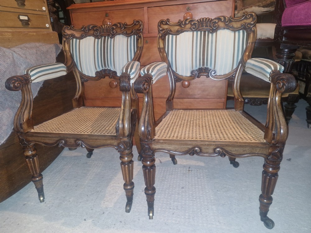 Pair of Regency Gillows rosewood armchairs.  View XX