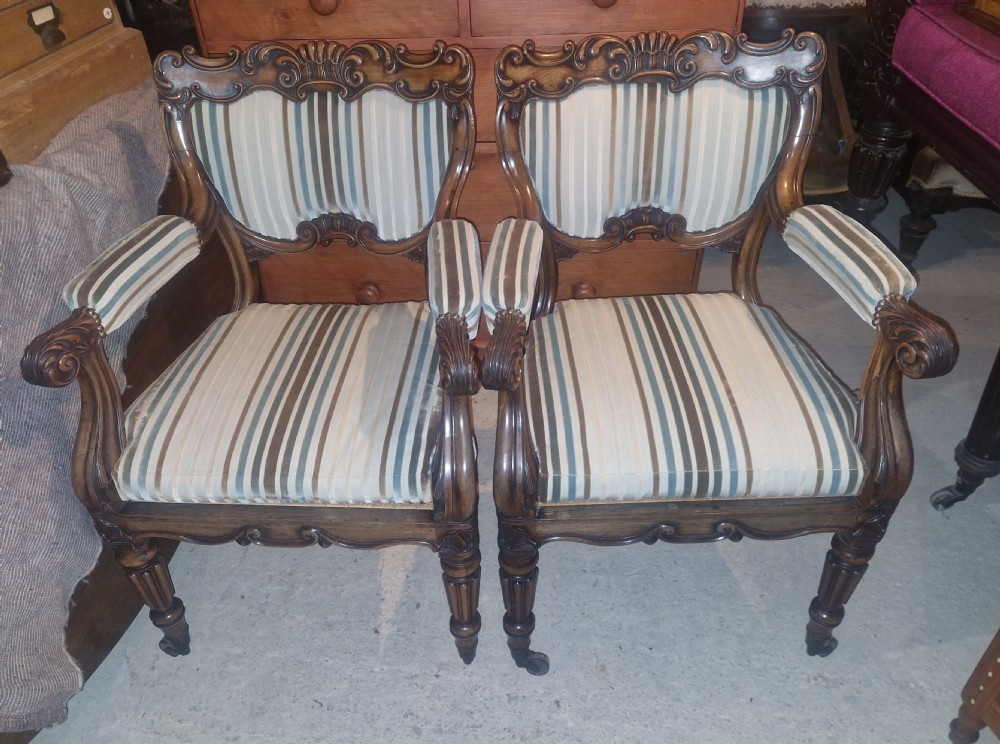 Pair of Regency Gillows rosewood armchairs.  View II