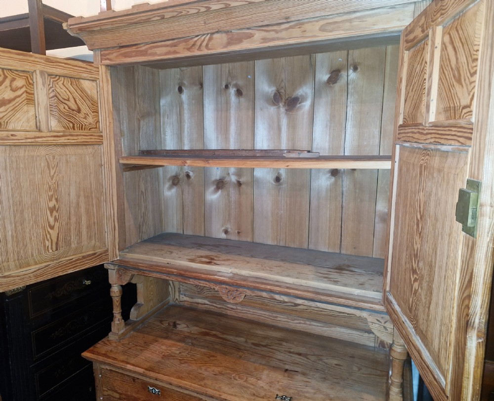 Victorian pitch pine Gothic revival 2 part kitchen housekeepers cabinet  View III