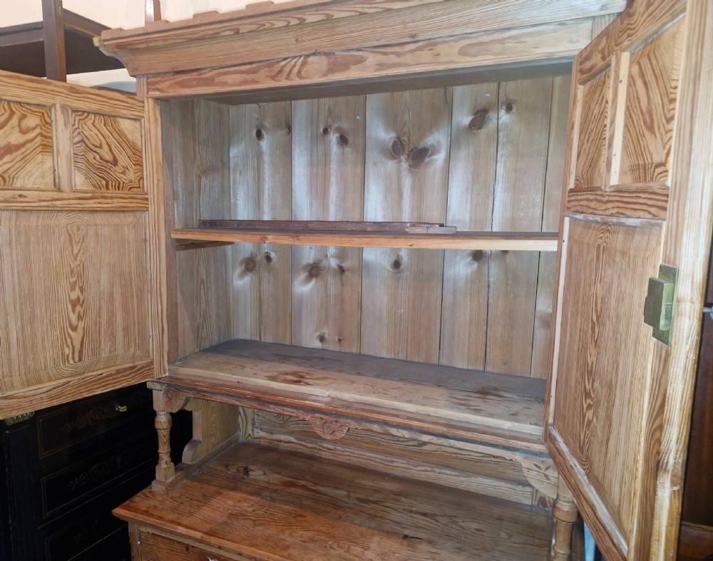 Victorian pitch pine Gothic revival 2 part kitchen housekeepers cabinet  View IV