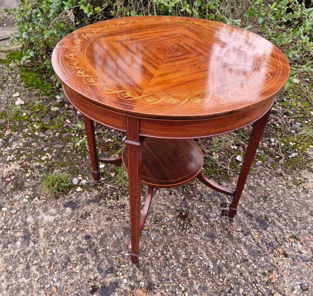 Edwardian inlaid mahogany 2 tier occasional table. 