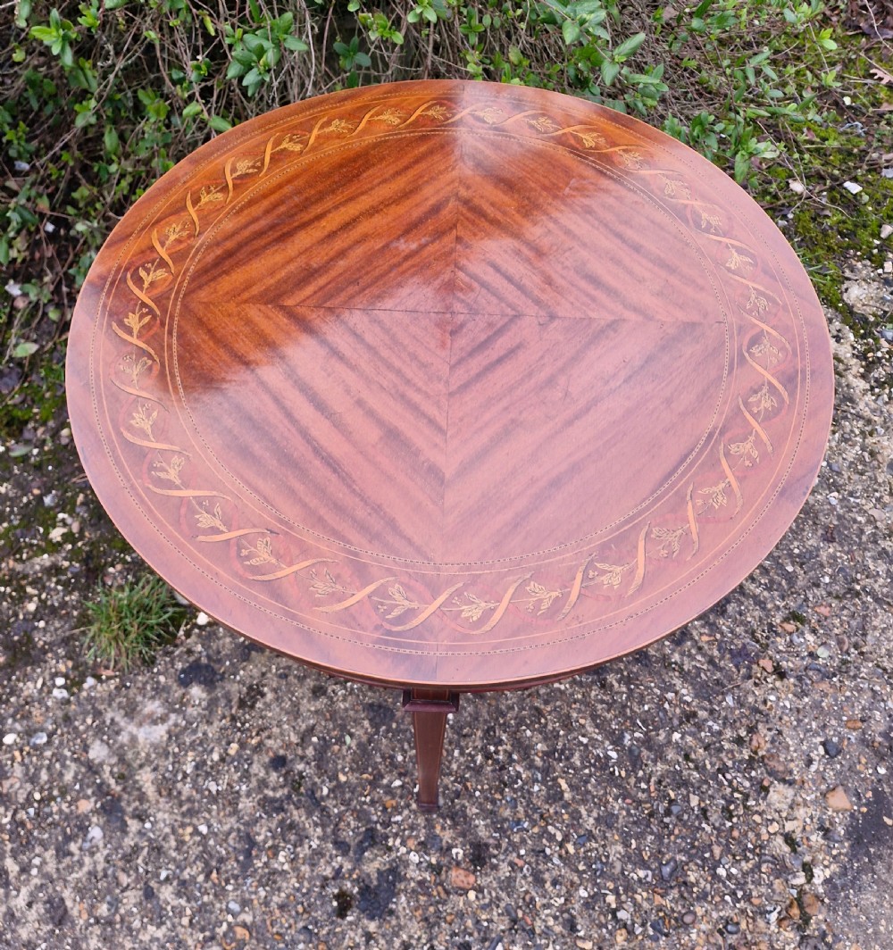 Edwardian inlaid mahogany 2 tier occasional table.  View VI