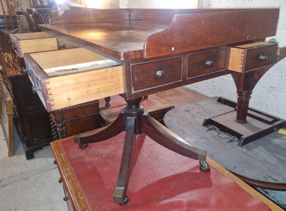 Unusual 19th century mahogany pedestal writing table or side table. View IV
