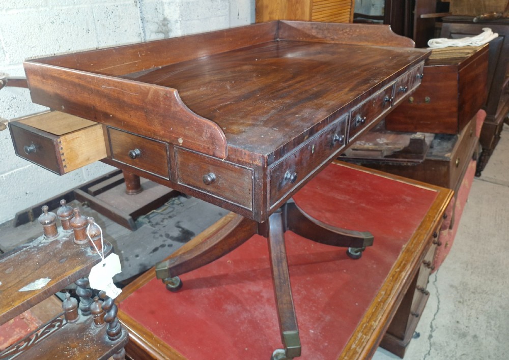 Unusual 19th century mahogany pedestal writing table or side table. View V