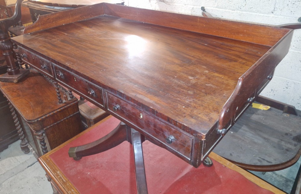 Unusual 19th century mahogany pedestal writing table or side table. View VI