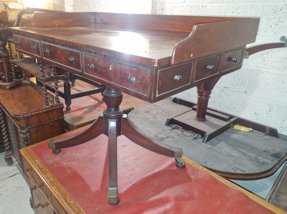 Unusual 19th century mahogany pedestal writing table or side table. View VII
