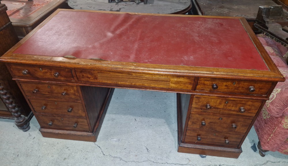 Victorian mahogany kneehole pedestal writing desk. 