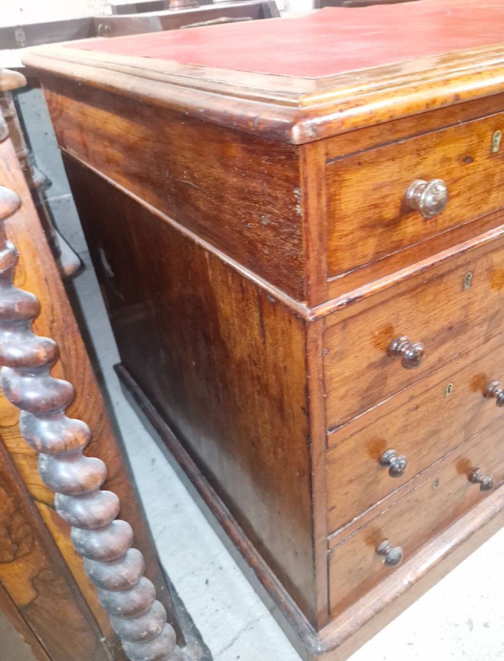 Victorian mahogany kneehole pedestal writing desk.  View II