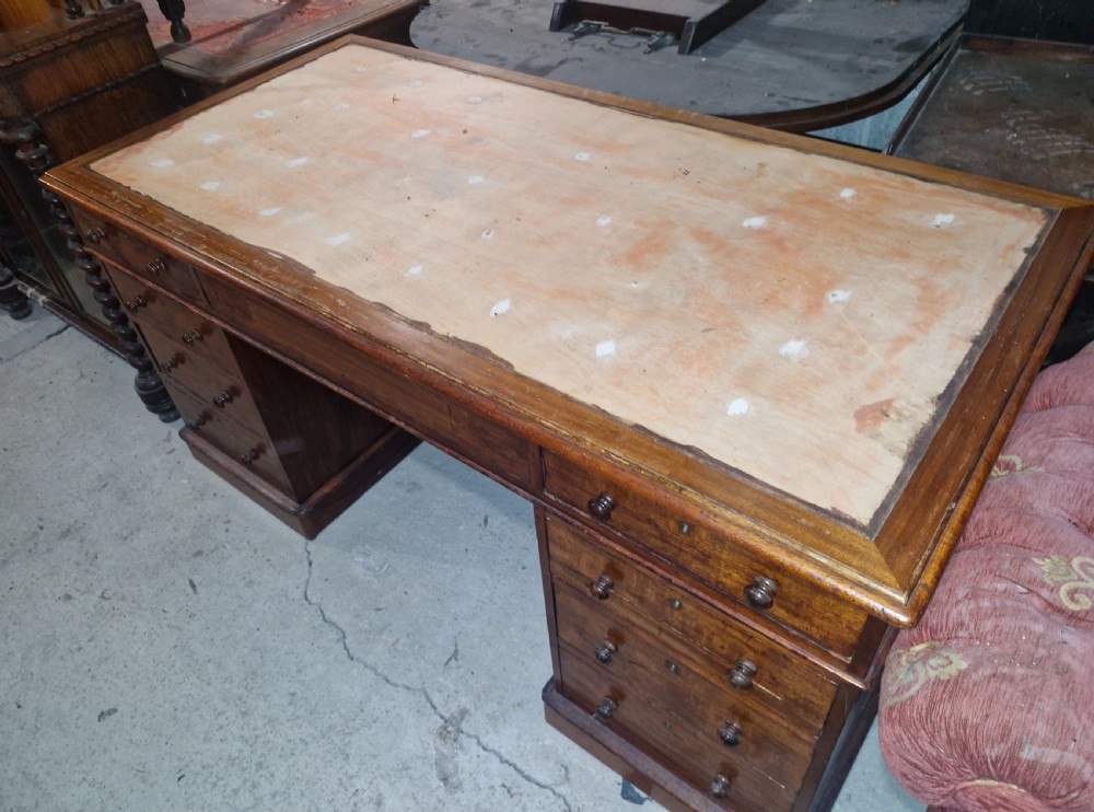 Victorian mahogany kneehole pedestal writing desk.  View III