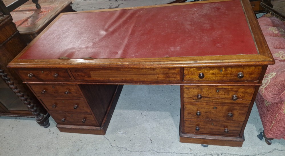 Victorian mahogany kneehole pedestal writing desk.  View IV