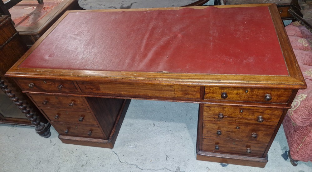 Victorian mahogany kneehole pedestal writing desk.  View V