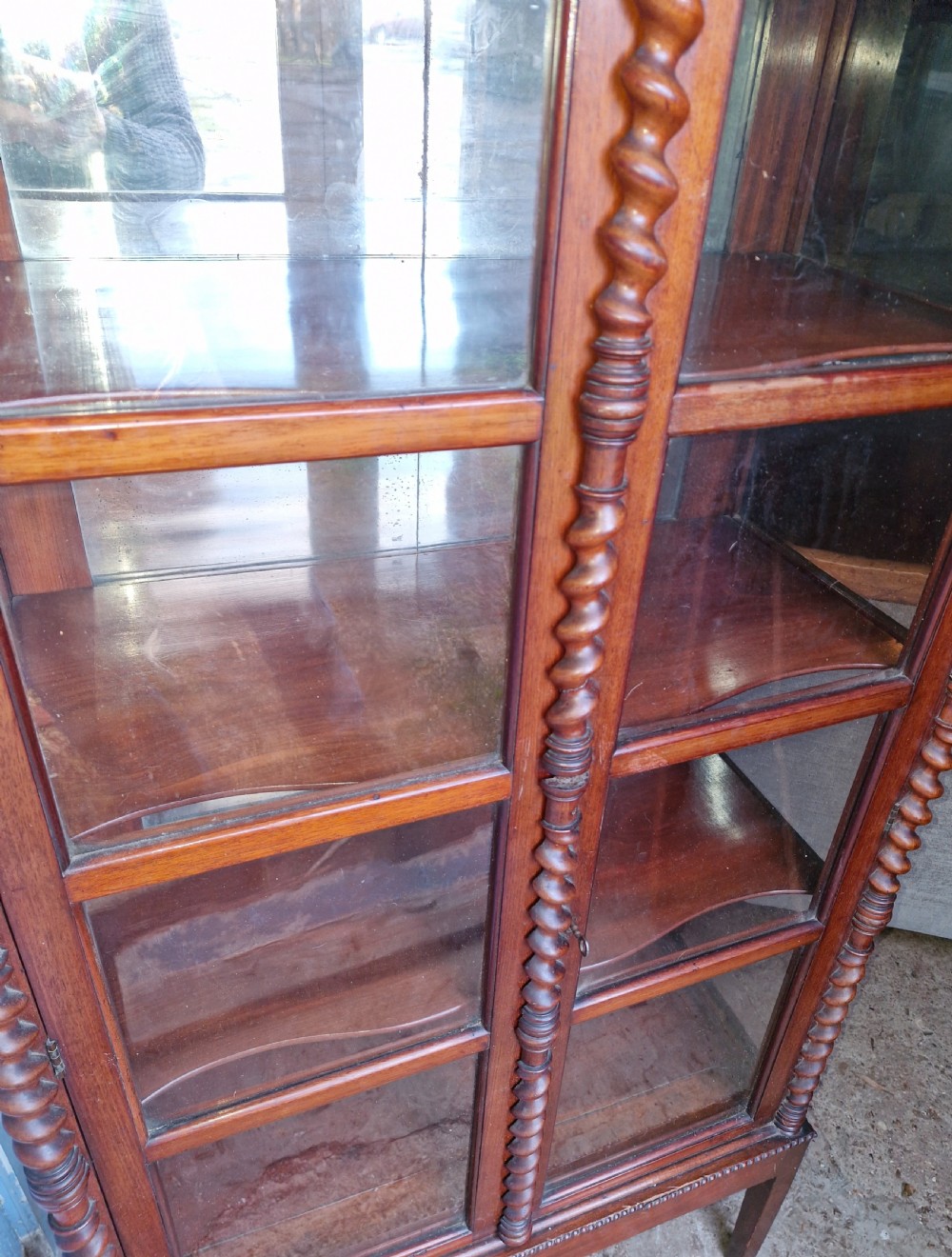 19th century mahogany mirror backed bijouterie display cabinet.  View III