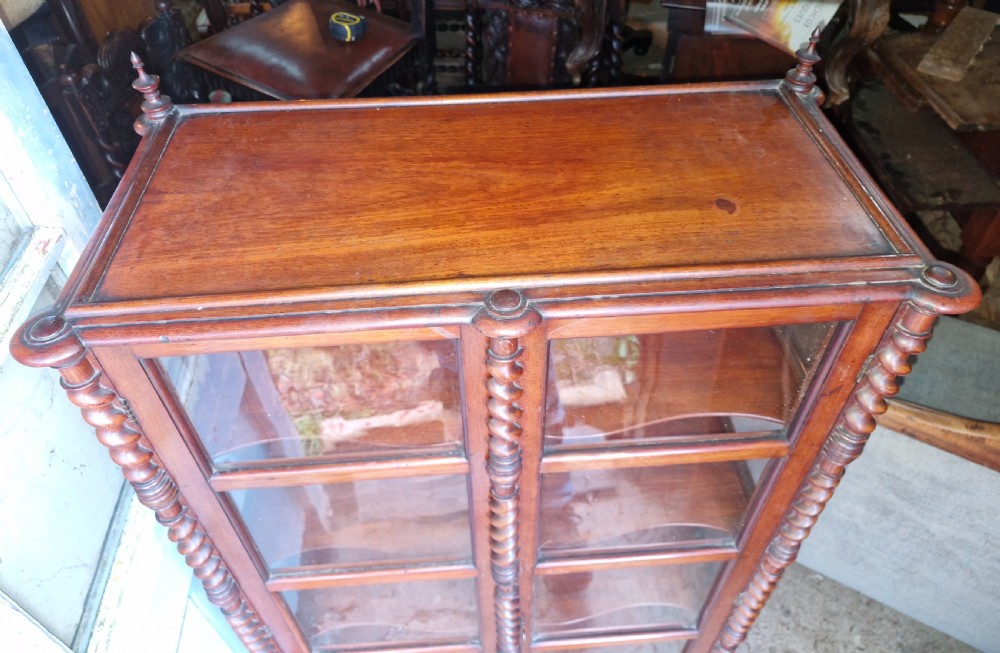 19th century mahogany mirror backed bijouterie display cabinet.  View IV